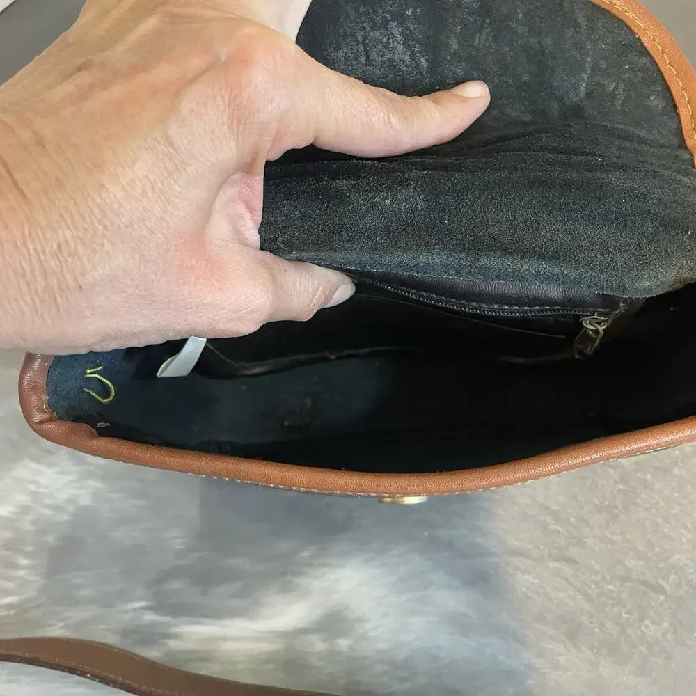 Dooney & Bourke VTG All Weather Leather Equestrian Saddle Bag Crossbody Blue‎